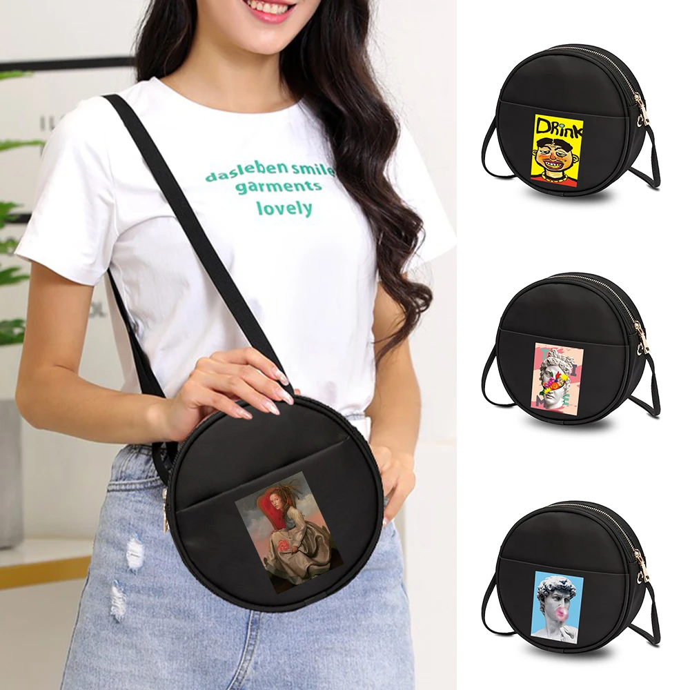 Crossbody Bags Ladies Fashion Small Round Bag Crossbody Shoulder Bags Funny Print Girl Harajuku Storage Bag Ladies Cosmetic Bags