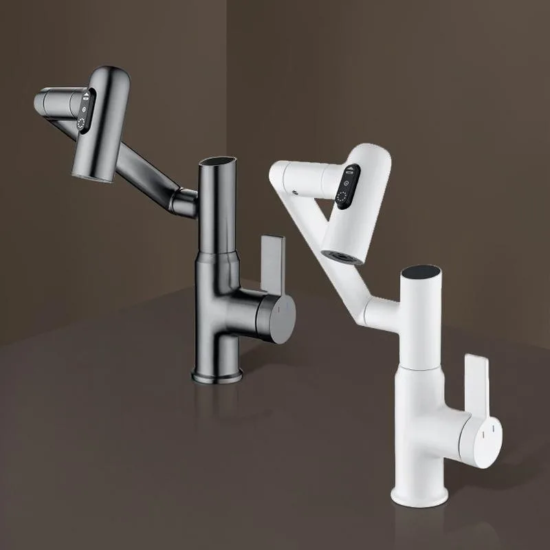 Digital Display Faucet for Wash Basin in Bathroom, Hot and Cold Water, Swivel Splash-proof Multifunctional Faucet Gun, Gray.