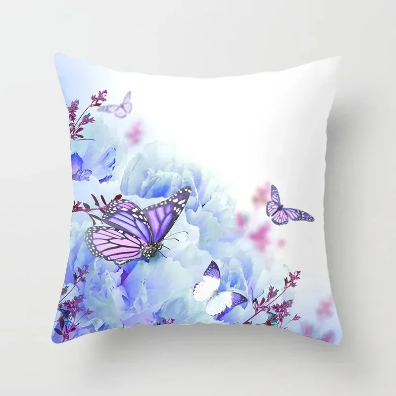 Butterfly Flower Pattern Double-sided Printed pillow cover Short plush Suitable living rooms bedrooms sofas throw cushion cover