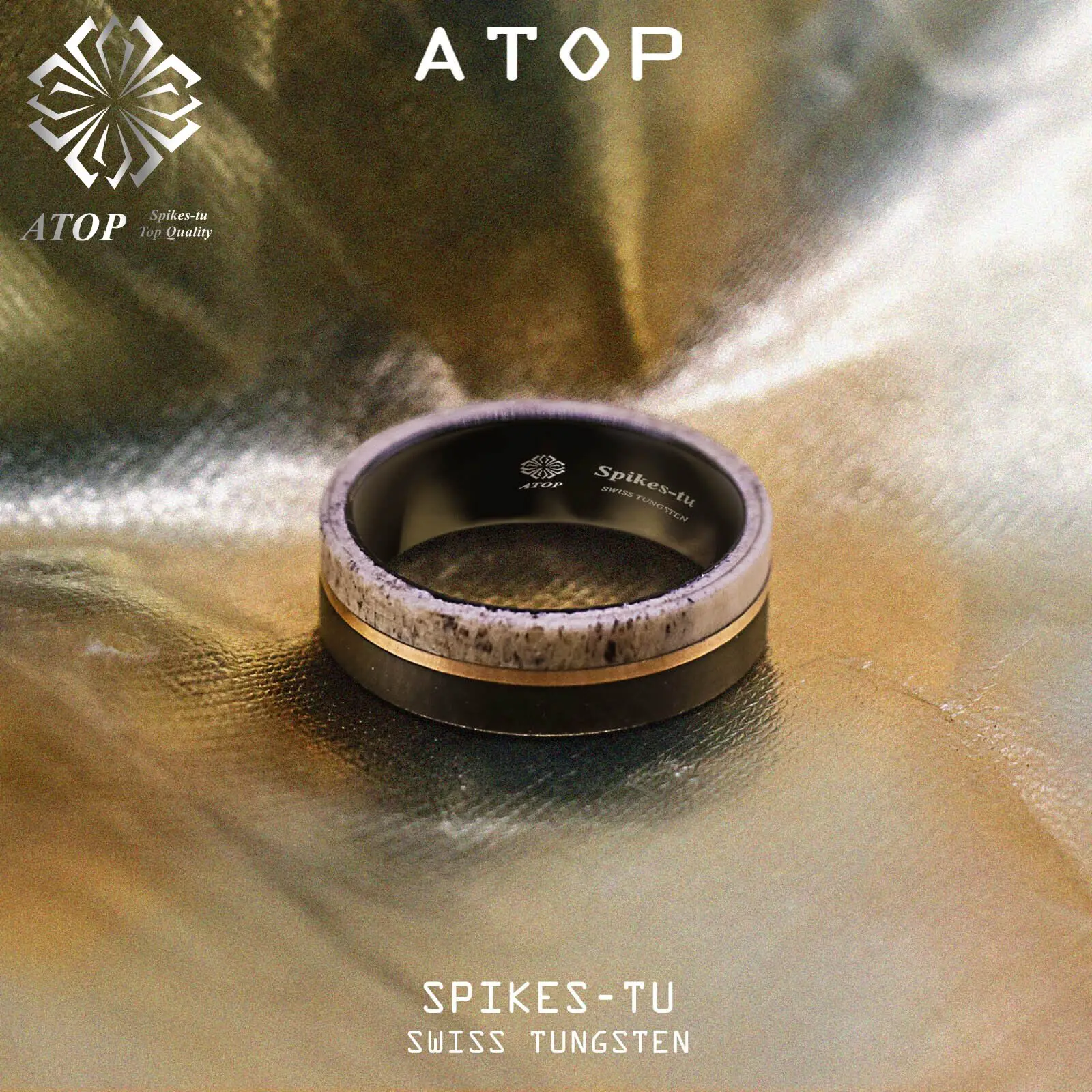 atop rose banhado a ouro tungstenio anel para homens cervos antler casamento banda mm 01