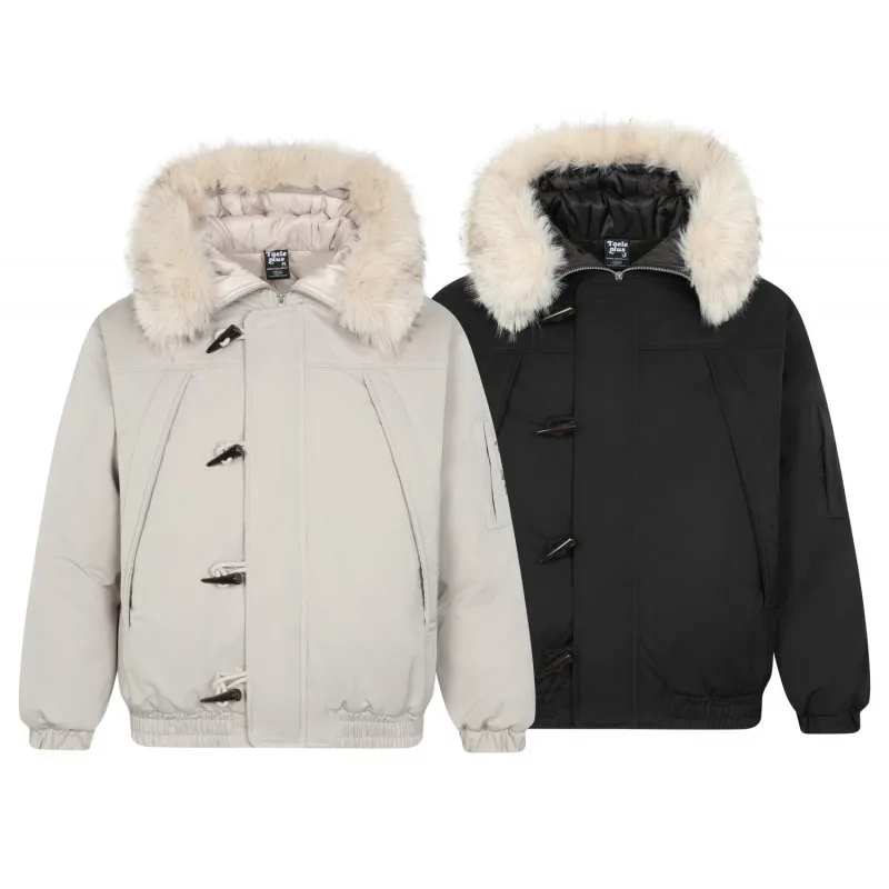 

Winter Men Women Big Fur Loose Casual Cotton Hooded Parkas Jacket Vintage Fashion Streetwear Quilted Warm Bomber Jacket Coat