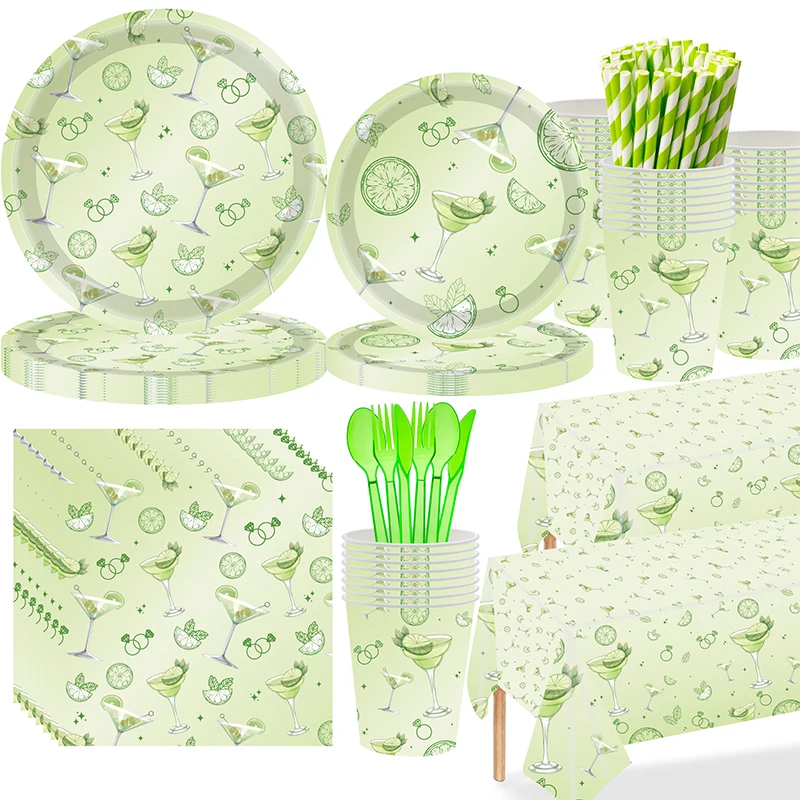 133 Pcs Trendables  Plastic Disposable Plates Set  Dessert Plates Disposable Plates Wedding Party Plates Green Verdure Design