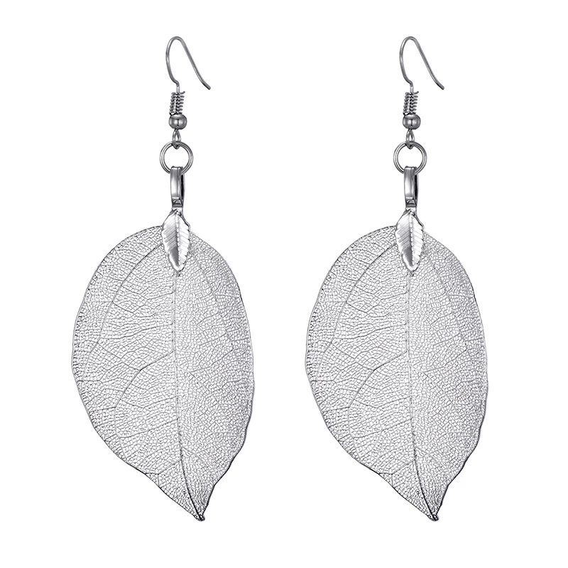 LOVBEAFAS Natural Real Leaf Earrings For Women Girls Lightweight Filigree Unique Evergreen Dipped Genuine Earrings Jewelry Gift