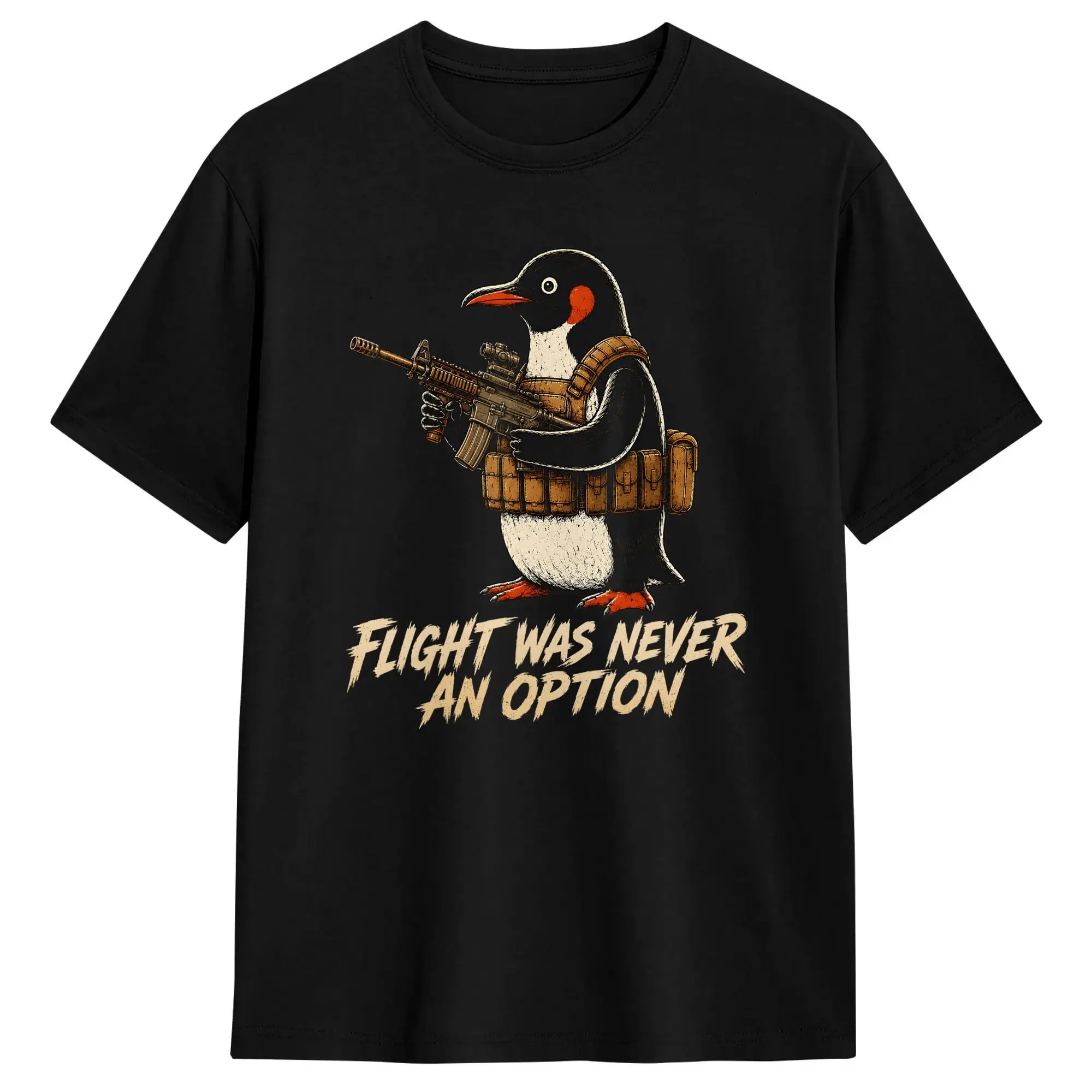 Harajuku T-Shirt Flight was Never an Option Tactical Penguin Funny Bird Meme Cotton T-Shirts  Trending Tshirt Short Sleeve Tees,