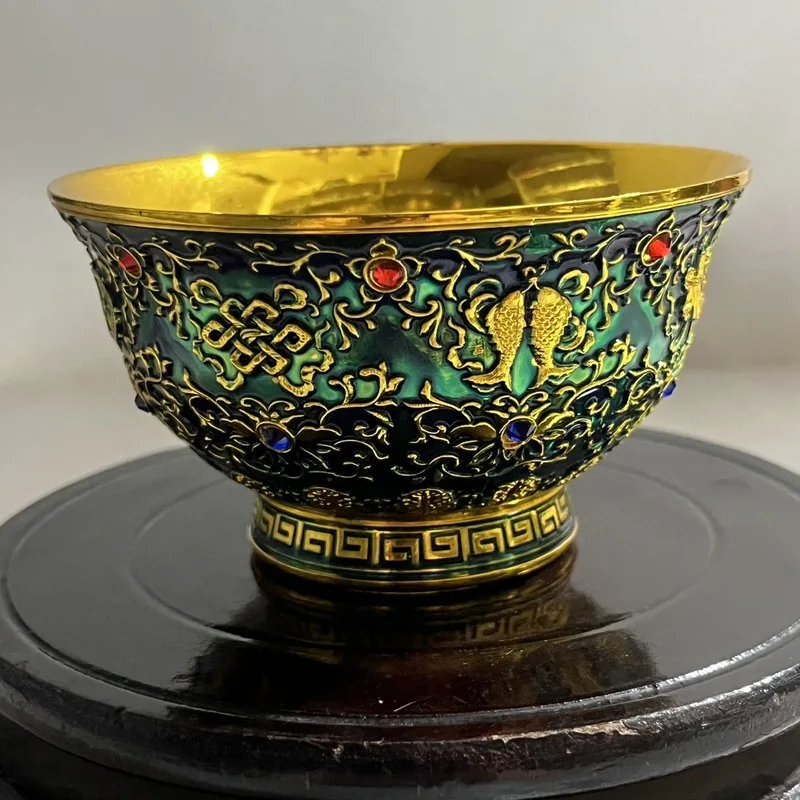 Flourishes in the Prosperous : Cloisonné Enamel Gold Bowl, Vintage Qianlong Era Dragon Zodiac Ornament, Home and Store