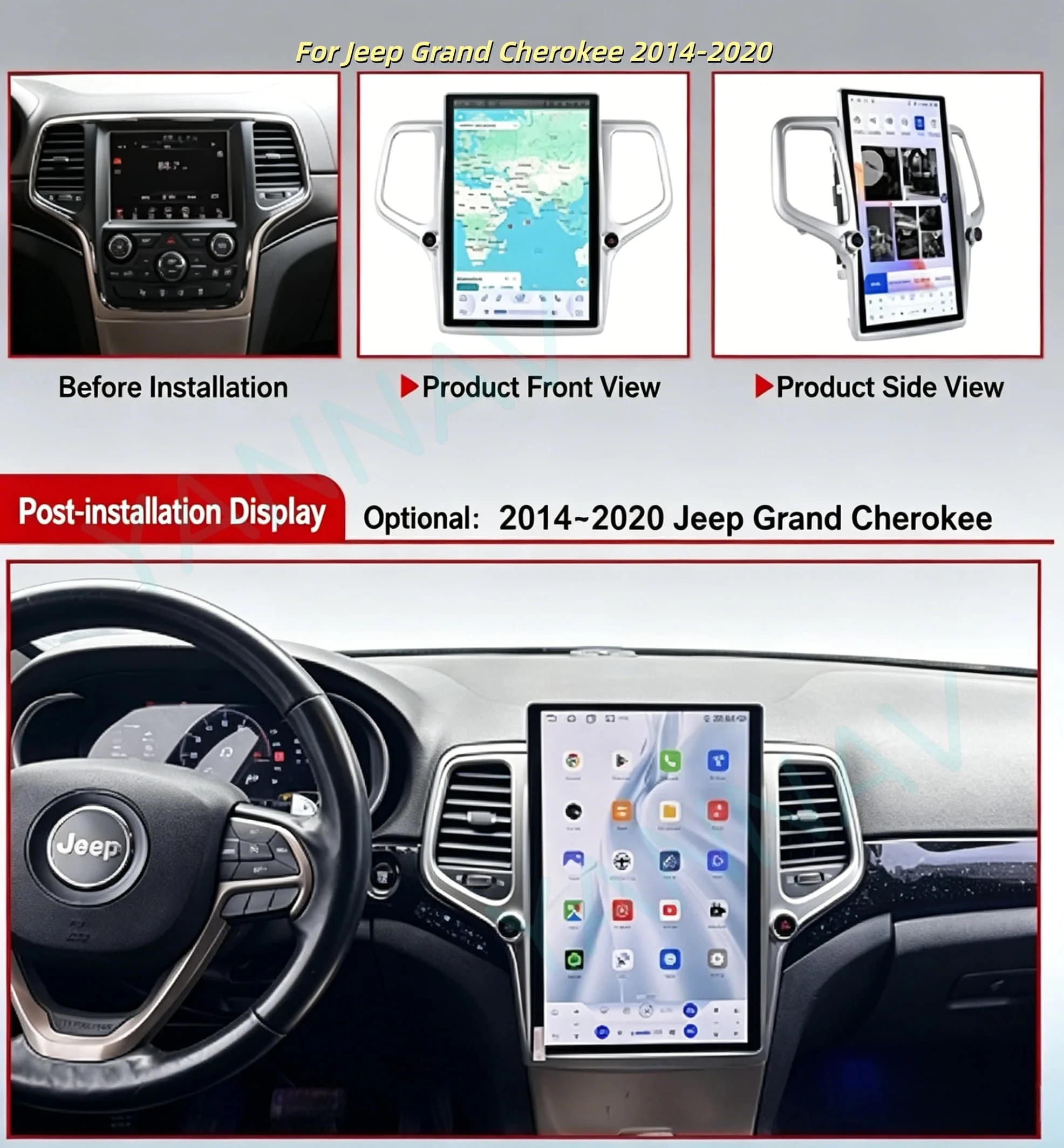 8GB+256GB For Jeep Grand Cherokee 2014-2020 GPS Bluetooth Tesla Style Screen Audio DSP 2 Din Car Radio Multimedia Player Stereo view 3