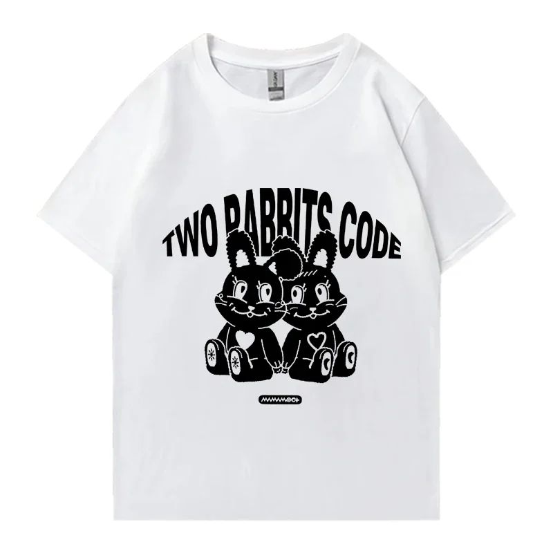 Mamamoo Album Two Rabbits print T shirt kpop Men Women Y2k Cute Kawaii T-shirts Oversized 100% Cotton vintage streetwear Tops