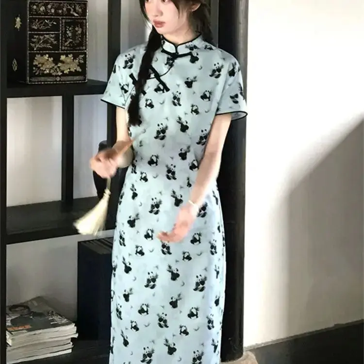 

Cheongsam Skirt New Chinese Style National Style Girl Improved Summer New High-End Niche Waist Slimming Printed Dress