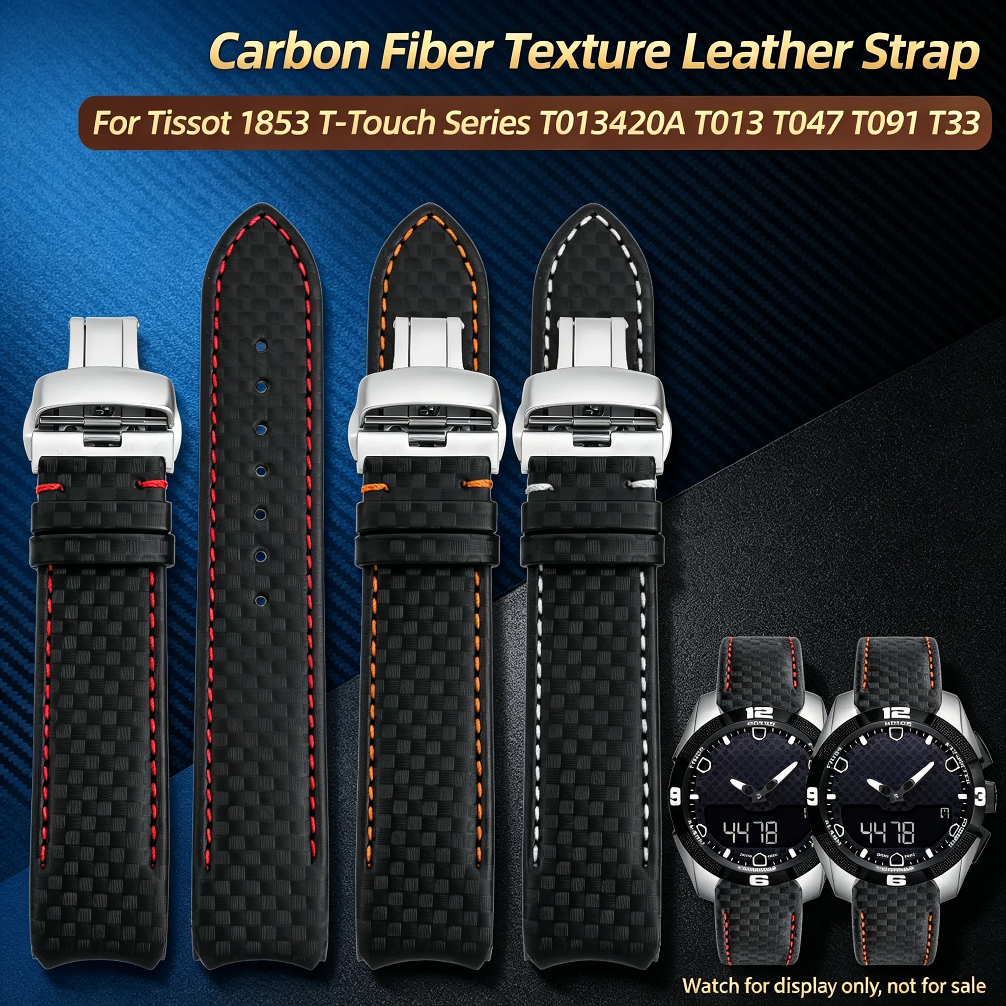 20 21 22mm Carbon Fiber Texture Leather Men WatchBand For Tissot 1853 T‑Touch T013420A T047 T091 T33 Series Watch Accessories