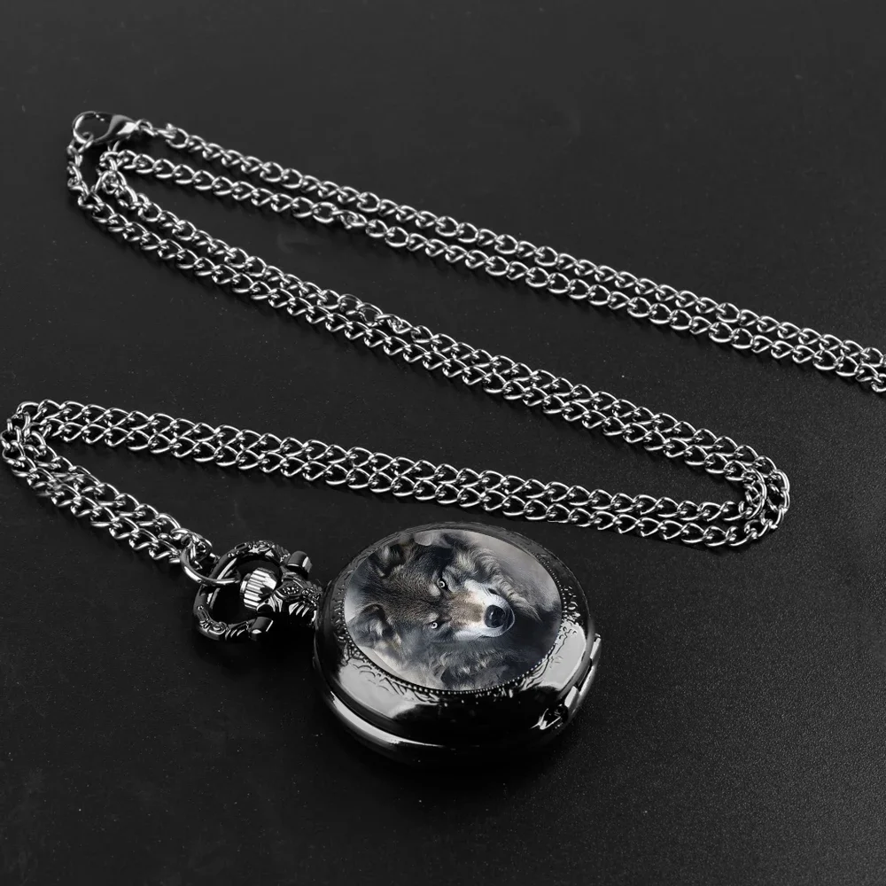 

Wolf Design Glass Dome Quartz Pocket Watch With Durable Chain Arabic Numeral Dial For Men And Women Creative Gifts