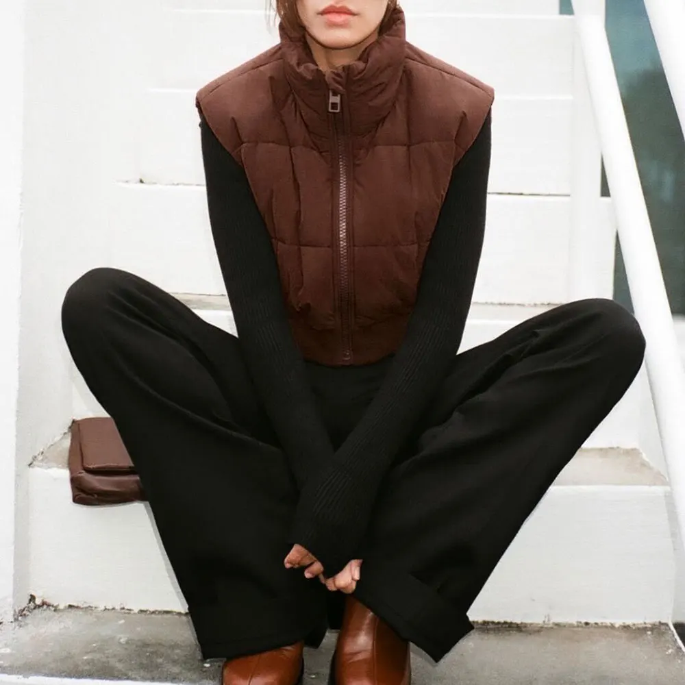 

Европейская и американская женская мода с вертикальным воротником, короткий хлопковый жилет, универсальный стиль, новое поступление от