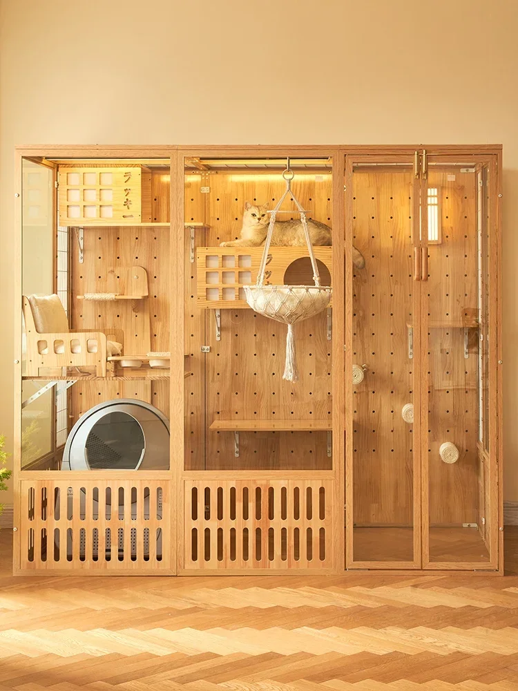

Large free space solid wood indoor cat house cat villa household cat room with bathroom