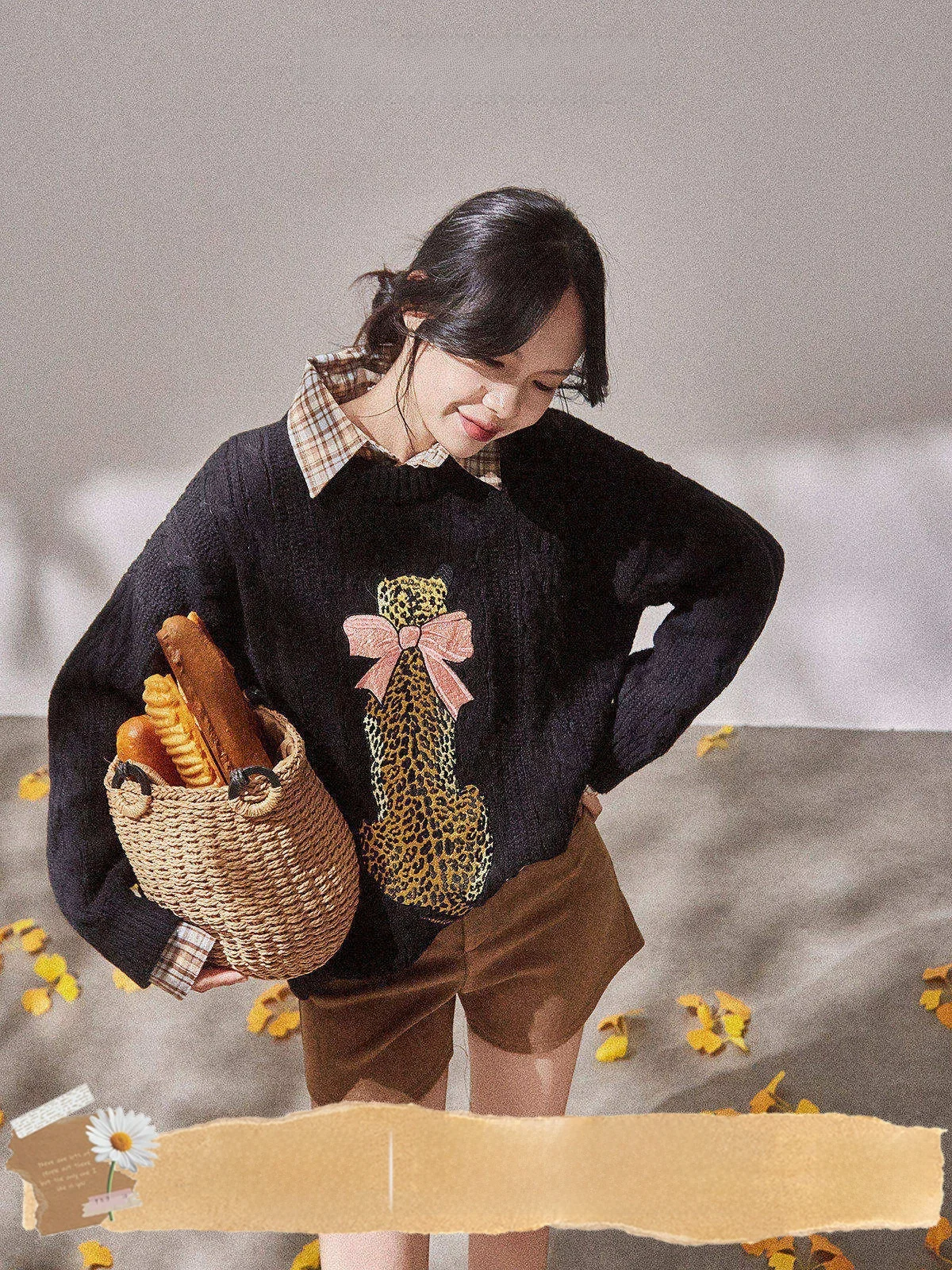 

Вязаный свитер Jo And Flower Vase × LAB Wild Sequence с леопардовым принтом, женская осенняя новинка, верхняя одежда, уютный топ