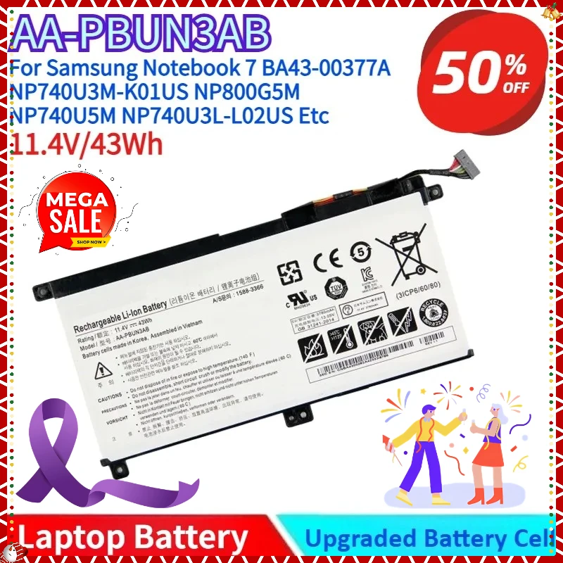 

Brand New Laptop Battery AA-PBUN3AB for Samsung Notebook 7 BA43-00377A NP740U3M-K01US NP800G5M 158-3366 NP740U5M 550R5L Etc