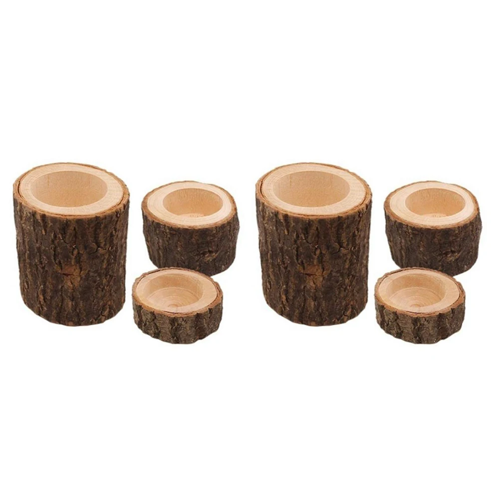 6Pcs/Set Candle Holders Bark Wooden Round Candle Holder Home Decoration for Party, Birthday, Holiday Decoration