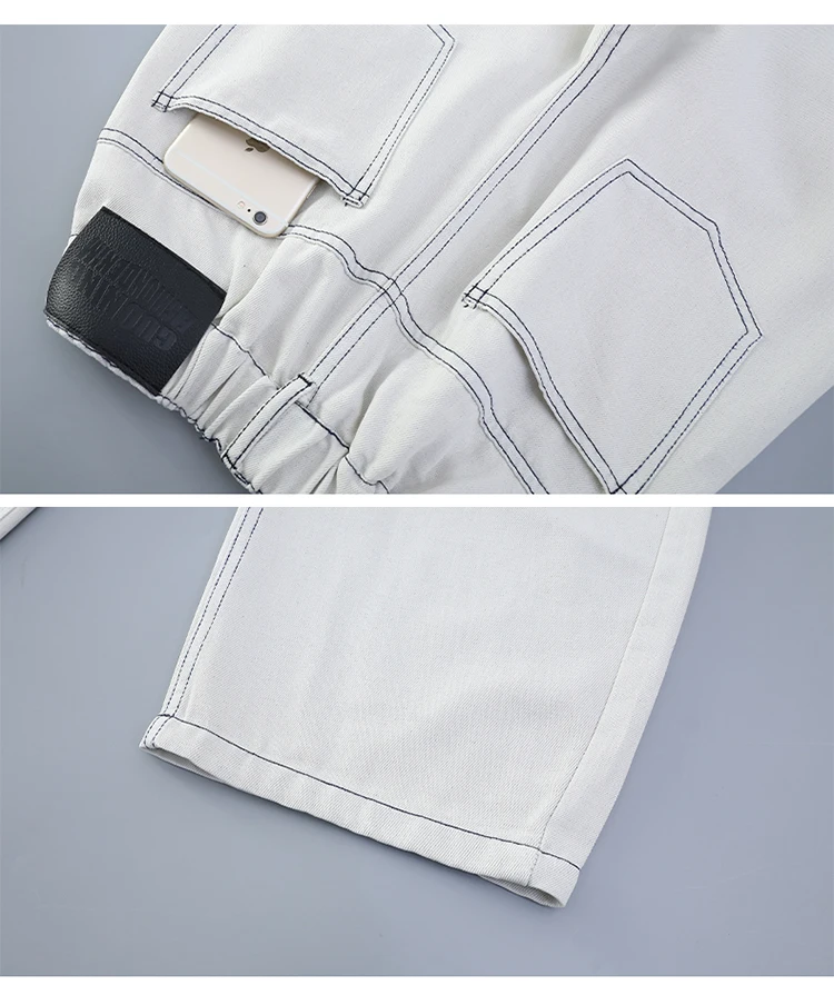 Sommerliche, dünne, einfarbige weiße Jeans im Scimitar-Stil für Teenager-Mädchen, High-Fashion-Streetwear-Hosen, lockere Jeanshose für Kinder – Detail 8