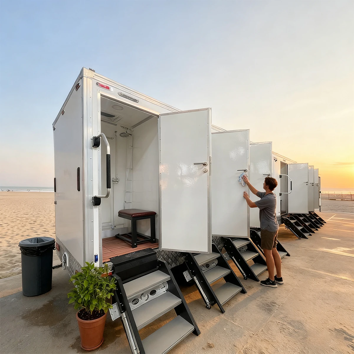 

Outdoor 4-Station Steel Portable Restroom Trailer with Eco-Friendly Durable Design Shower and Toilet Facilities Customized