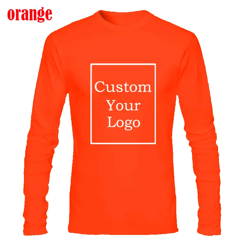 Men Long Sleeve Fitness T-Shirt Round Neck Harajuku Casual Custom Logo Tops Printing Pullover Base Solid Clothes DropShipping