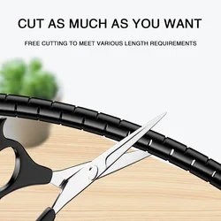 Flexible black coiled cable wire protector sleeve cover for office use managing 3M long power cords and wire organization pipe