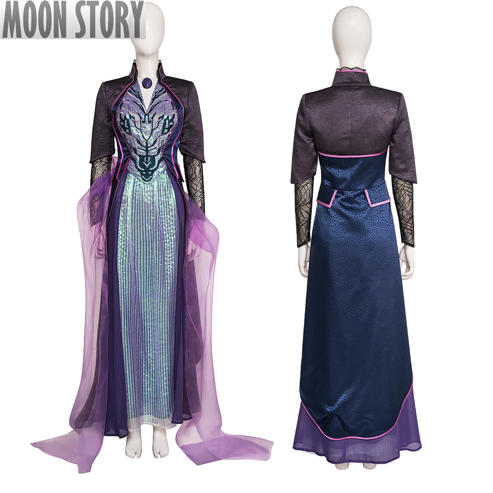 Movie Agatha Harkness Witch Cosplay Costume Purple Dress All Along Outfit Veil Halloween Carnival Party Adult Women