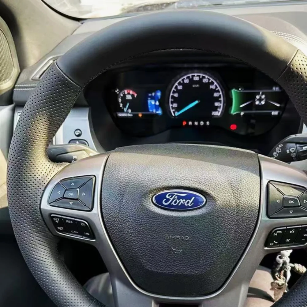 Customization Car Steering Wheel Cover Accessories Hand Sewing Genuine Leather For Ford Ranger 2016-2019 Everest 2016-2019