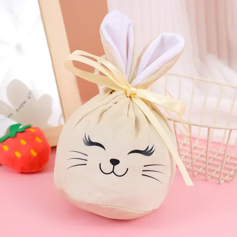 2025 Easter Rabbit Ear Gift Bags Cute Bunny Ear Drawstring Bag Easter Theme Gift Package Bags Happy Easter Day Party Candy Bags