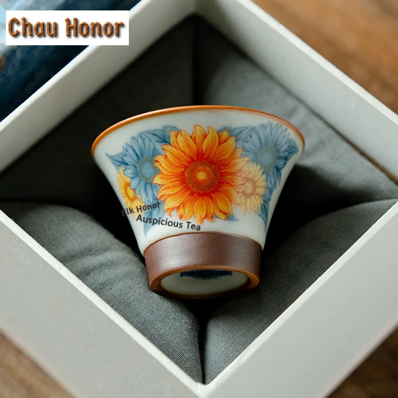 

55ml Ruyao Sunflower Mu Yan Cup Gift Box New Chinese Style Ceramic Personal Home Master Kung Fu Tea Set
