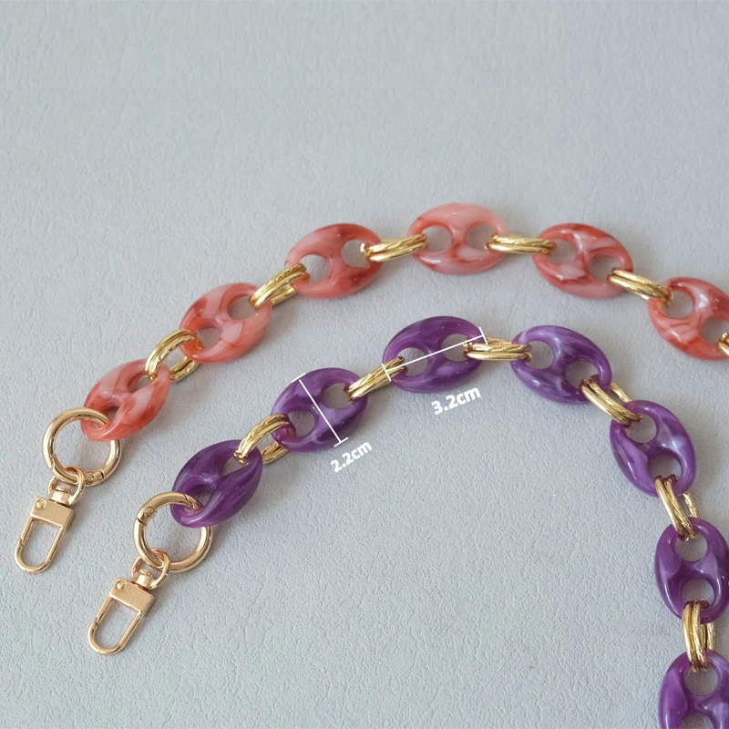 Neue Modische Damen-Taschenaccessoires: Leoparden-Muster, Bonbon-Rot, Blau, Acrylharz, Metallkette, Schulterriemen, Lange Kette für Umhängetaschen – Detail 3
