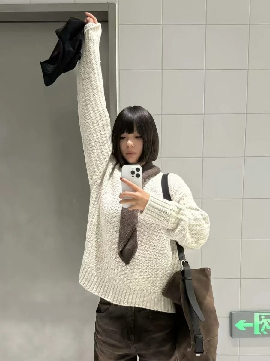 

Ретро Sle Long Sve вязаный свитер тяжелый свободный повседневный осенне-зимний трикотаж из полиэфирного волокна теплого цвета