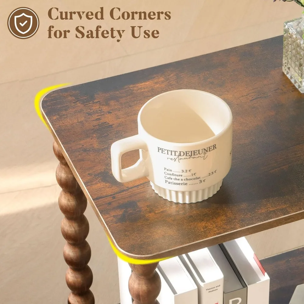 Rustic Brown 2-Tier Side Table with Storage Shelf for Living Room, Bedroom, and Narrow Spaces