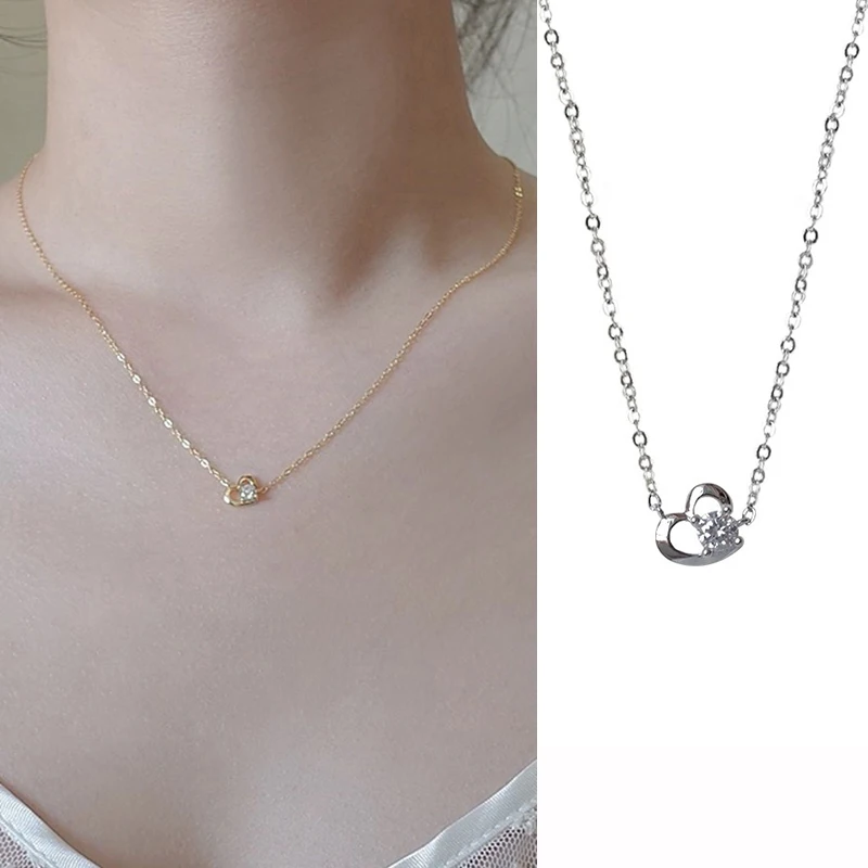 

Real 925 Sterling Silver 14k Heart Zircon Hollow Geometric Pendant Necklace For Elegant Women Fine Jewelry Exquisite Accessories