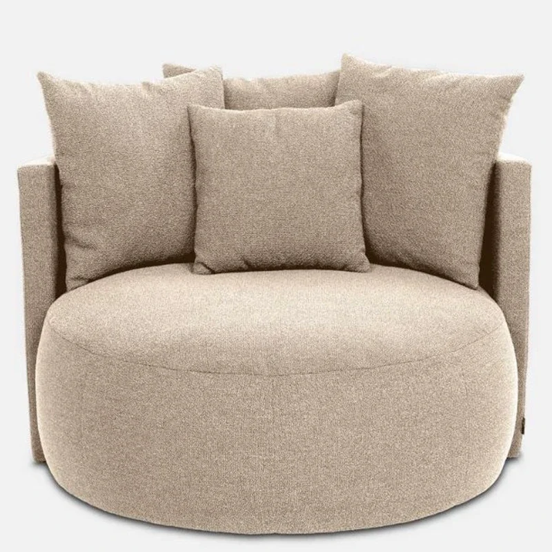 JJNordic Italian Light Luxury Round Sofa Chair Flannel Living Room Bedroom Single Leisure Chair