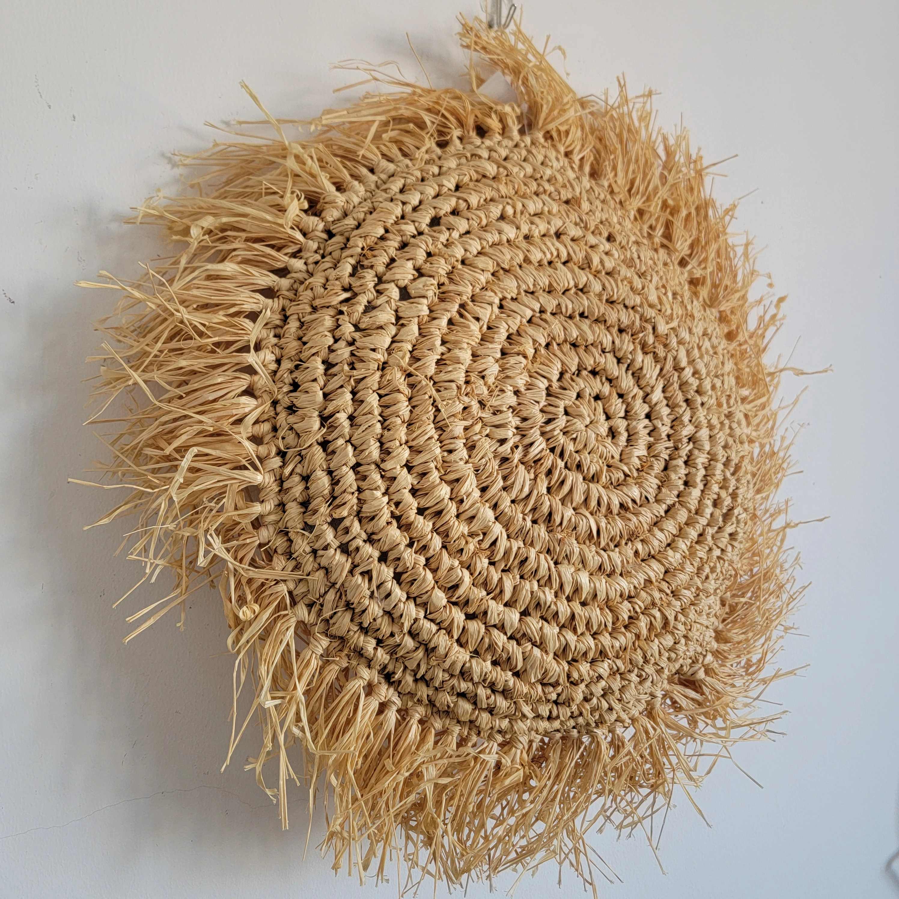 RAFFIA CUSHION Natural Fiber weaving Pillow with tassels, D48CM