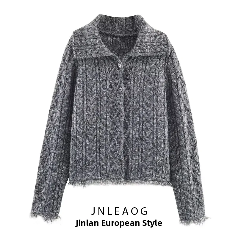 

JNLEAOG Thiened осенне-зимний женский модный свитер универсального дизайна Street Sle Long Sve круглый открытый кардиган