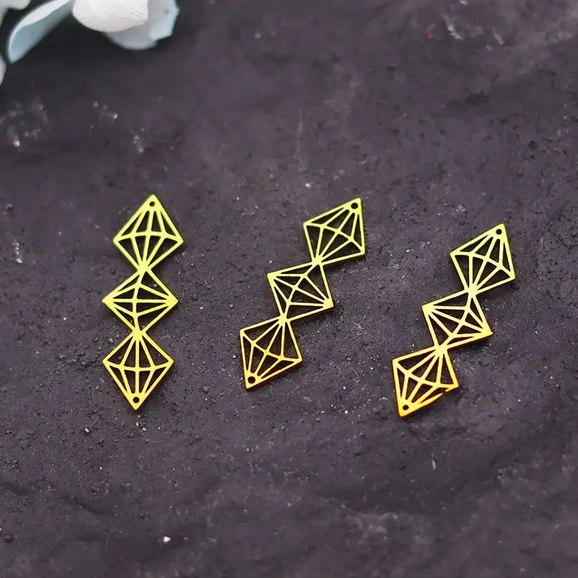 

3pcs Crystal Line diy Charms Stainless Steel Connector Rhombus Pendant Fit DIY Craft Bracelets Necklace Jewelry Making Accessory