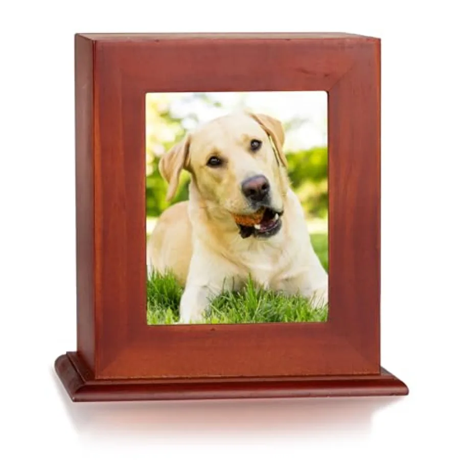 

【Spot goods】Pet Urn for Ashes with Photo Frame Brown Wooden Dog Memorial Box with Velvet Storage Bag and Photo Frame 60lbs