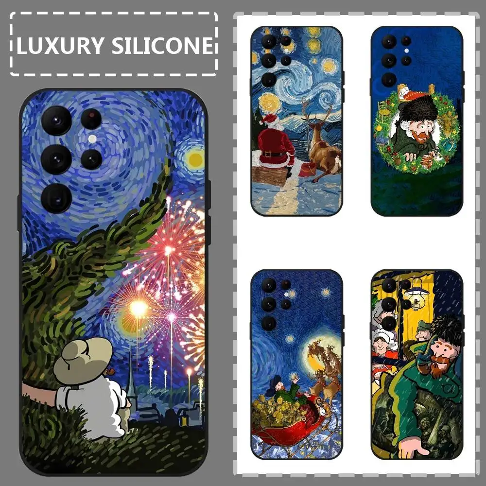 

Starry Sky Van Gogh Christmas Phone Case For Samsung Galaxy S24 Ultra S22 S23 Ultra S21 S20 5G Protective Silicone Soft Funda