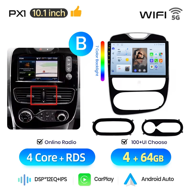 AWESAFE 10 inch Android autoradio voor Renault Clio 4 2012-2019, draadloze CarPlay, GPS-navigatie, 4G CAN-BUS, plug-and-play, DSP, BT