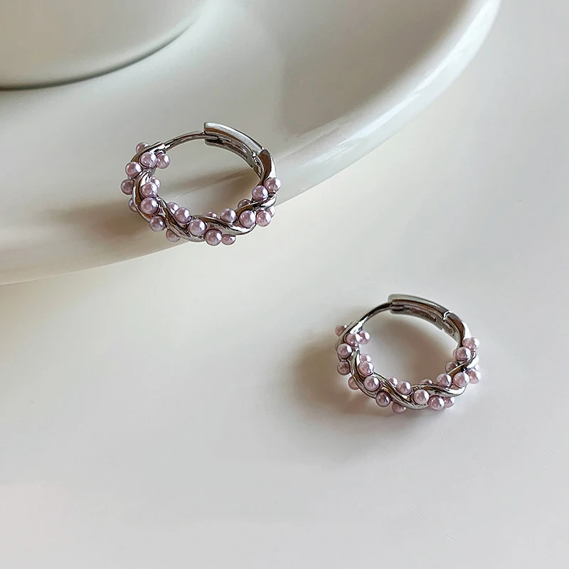 الكورية ليتل بيرل دائرة هوب أقراط للنساء مزاجه خط معدني الأذن مشبك أقراط خمر تاريخ الحفلات مجوهرات هدية #4