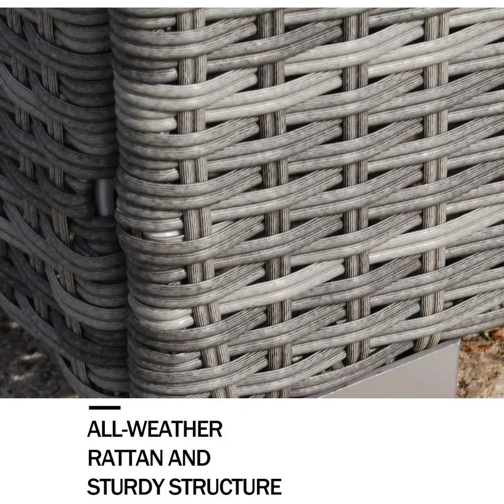 Rattan e móveis de vime para exterior, conjunto de 6 peças, cor cinza e preto, com almofadas de assento laváveis