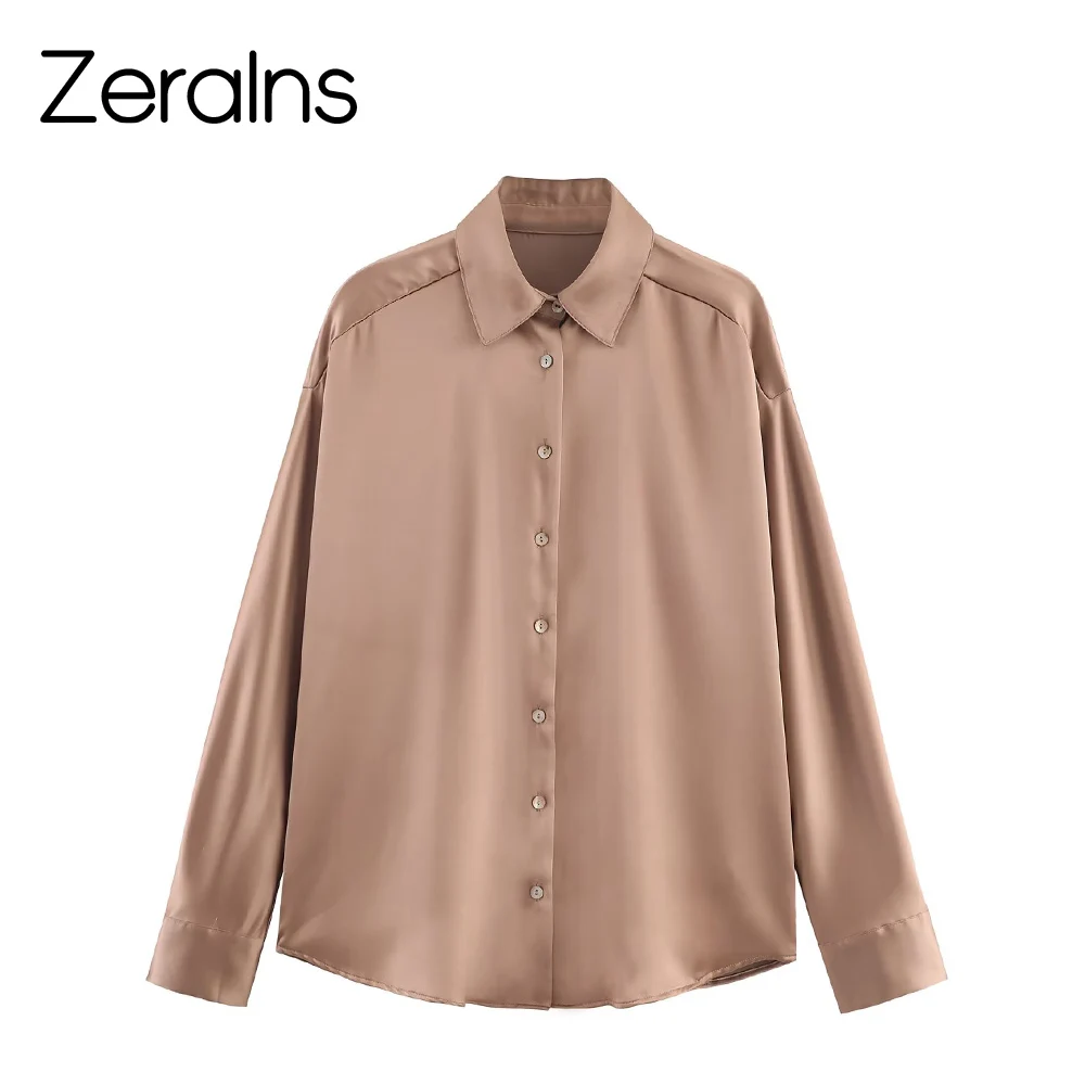 ZERAINS 2025 Autumn New Silk Satin Shirt with Women's Design Sense niche retro fashion loose temperament shirt