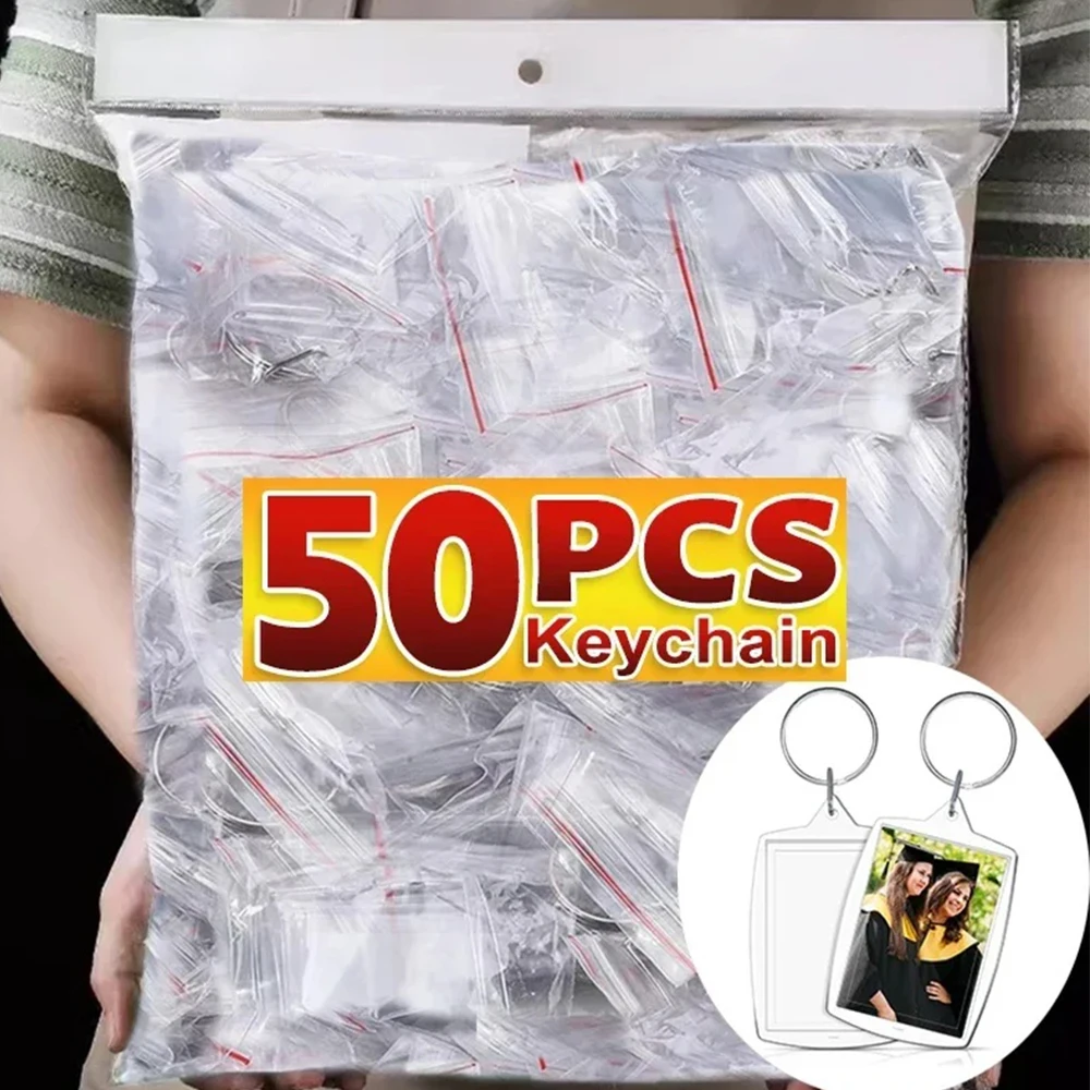50/1pcs Transparent Rectangle Blank Acrylic Insert Keychain Photo Picture Frame Keyring Holder DIY Split Ring KeyChain Gifts