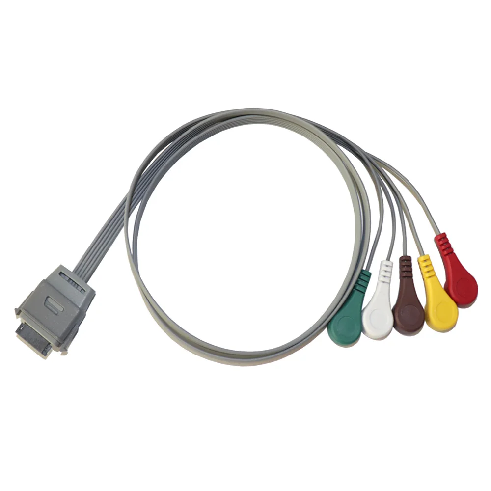 5 Lead Holter ECG Cable AHA Standard Snap Electrode Lead Wire Compatible with Edan Dynamic EKG Recorder
