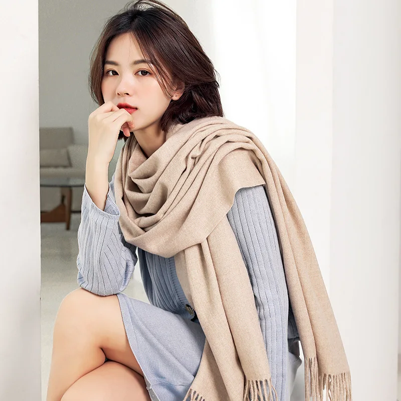 

200×70cm Pashmina Solid Color Thick Cashmere Scarf for Women Large Size Winter Warm Shawls And Wraps Bufanda Female with Tassel