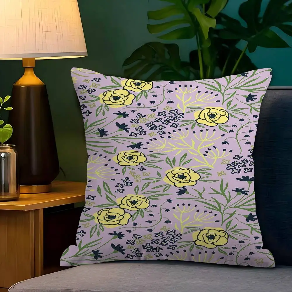 

Yellow Florals Pillow Gifts Home Office Furnishings Bedroom Sofa Car Cushion Cover Case 45x45cm