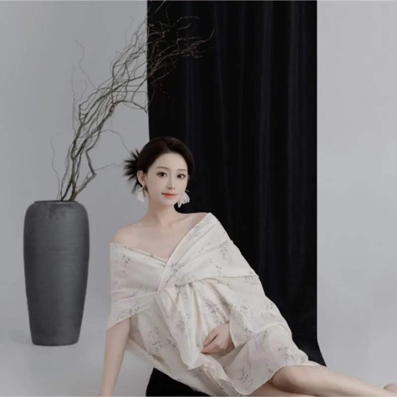 2026 New Pregnant Women's Retro New Chinese Photo Prop Dress Maternity Breathable Simple Dress Creative Maternity Dress LJ343