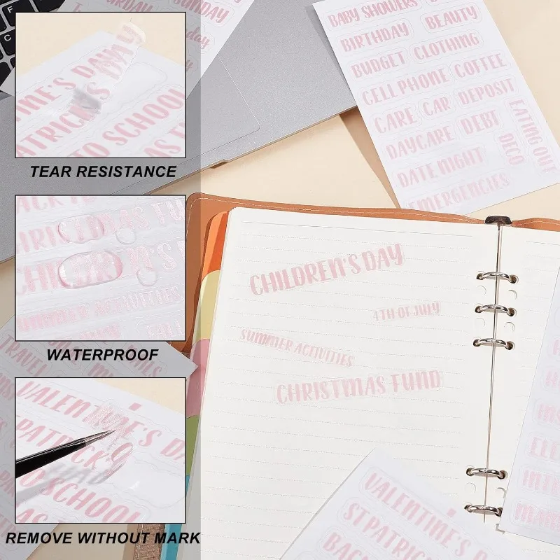 6 Sheets 117PCS Cash Envelope Label Sticker Pink Budget Blind Stickers Labels for Budgeting Category A6 Budget Cash Binder