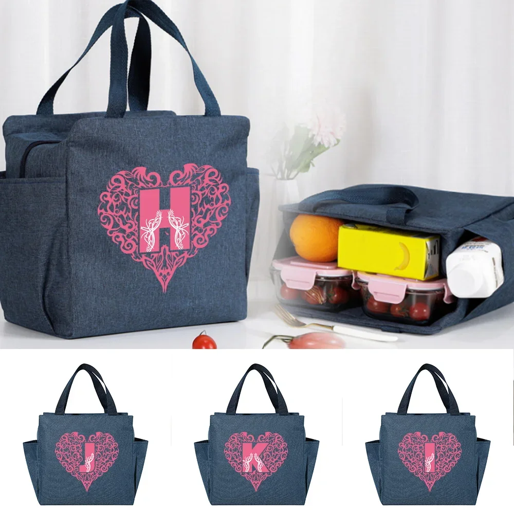 

Lunch Bag Aesthetic Thermal Bag Blue Color Pocket Cute Sweet Love Letter Series Printing Tote Food Storage Bag Convenient Kid