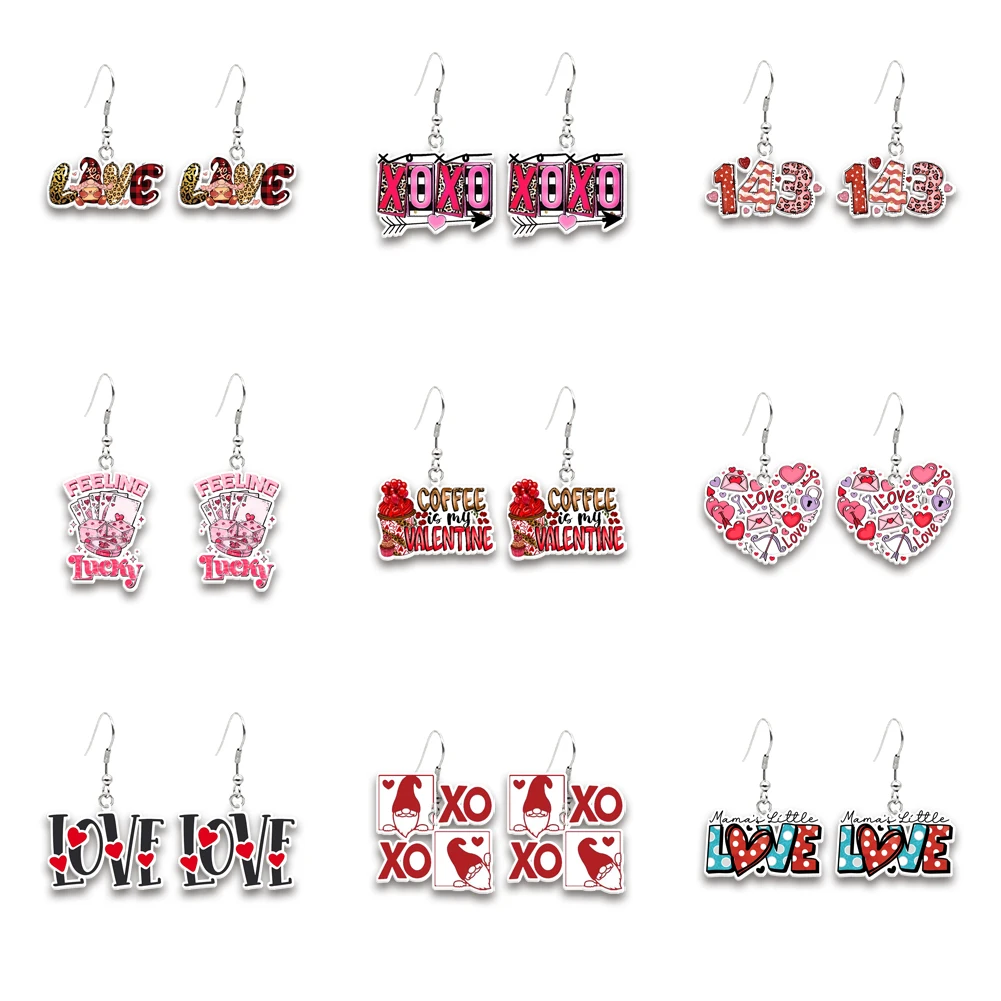 

Valentine's Day Love Heart Words Cute Pendant Earring Cute Design Resin Earrings Women Girls Jewelry Accessories Gifts