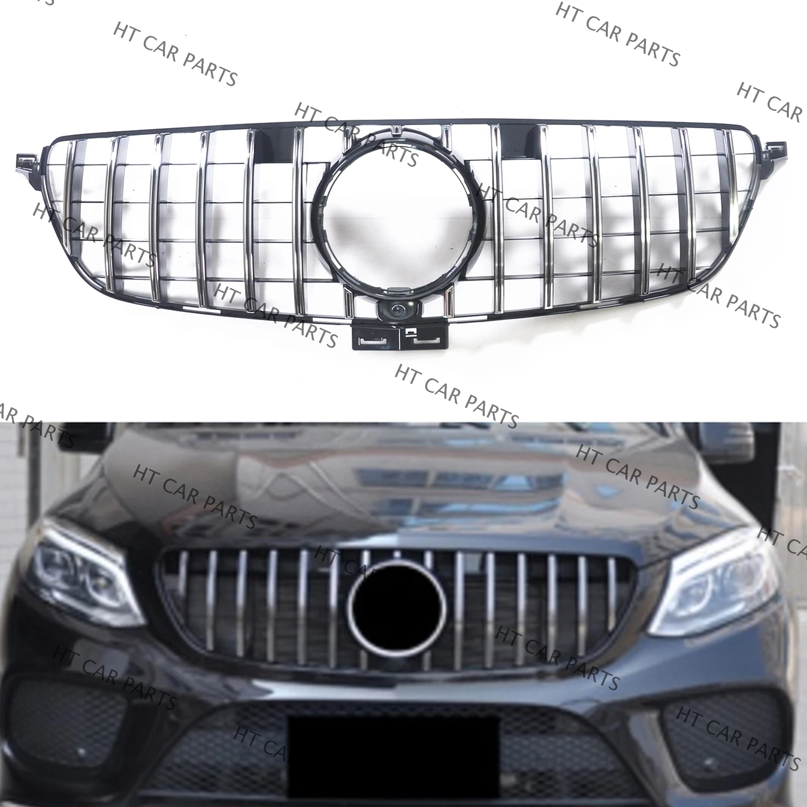 

1PCS Silver Front Bumper Grille Cover GT Style For Mercedes Benz w292 GLE Coupe C292 2015-2019 2015 2016 2017 2018 2019